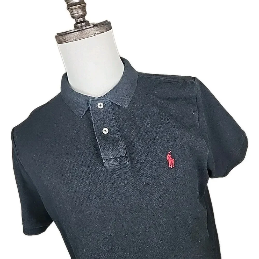 Polo Ralph Lauren Mens Custom Slim Fit Polo Short Sleeve Black Size L Cotton